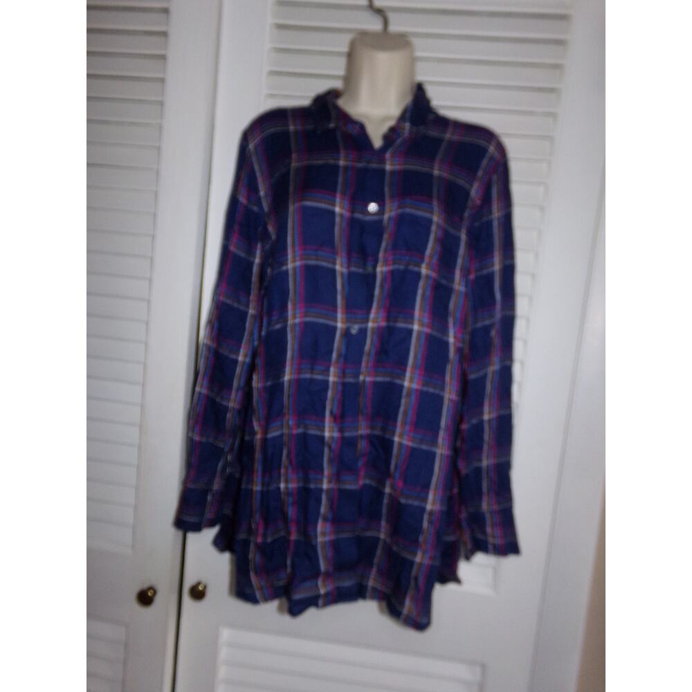 Talbots Navy Plaid 100% Rayon Soft Tunic - Size L